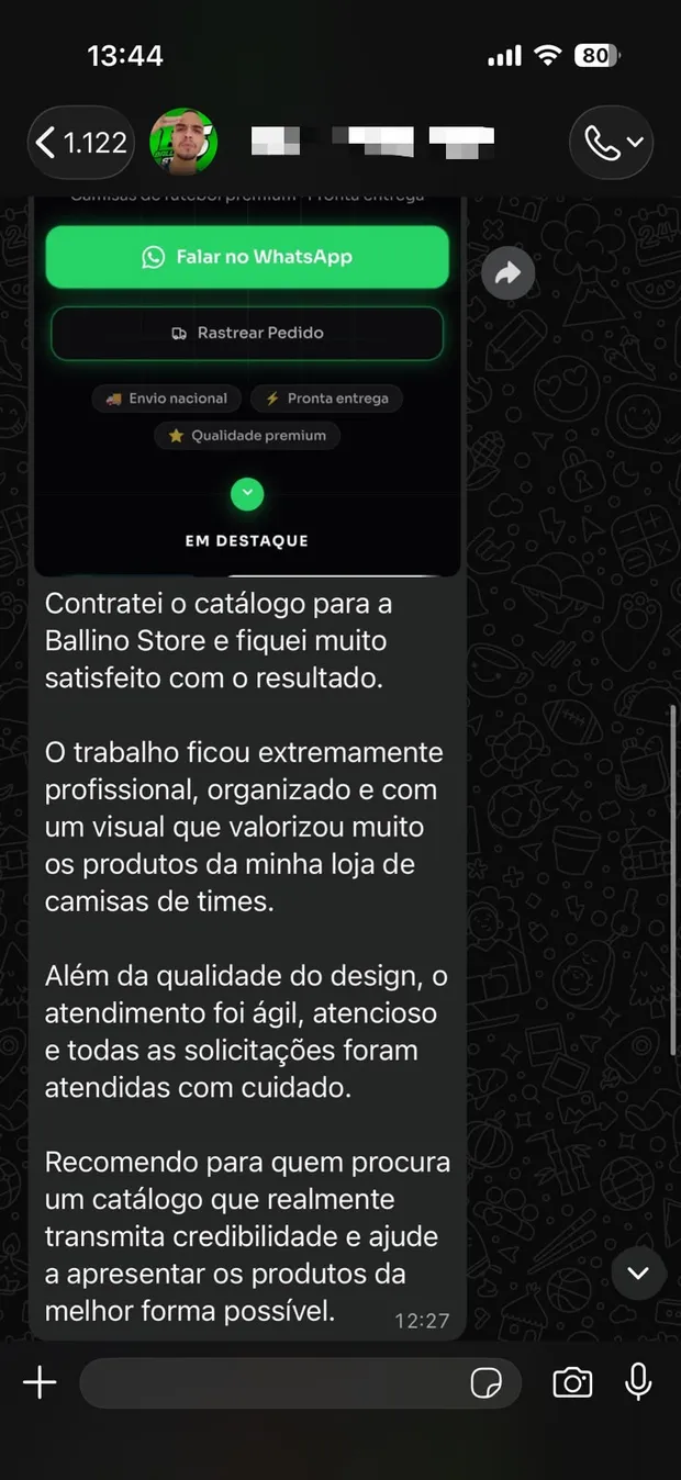 Depoimento de um lojista no WhatsApp