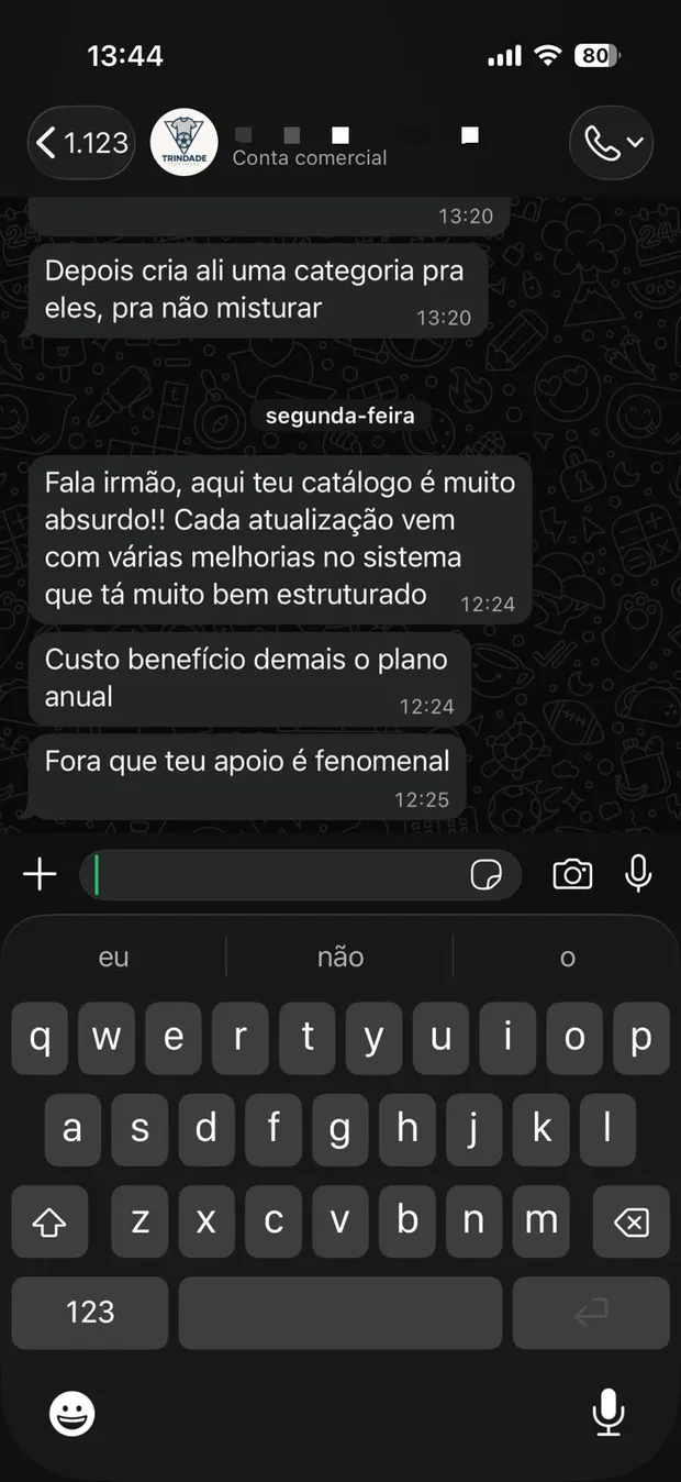 Depoimento de um lojista no WhatsApp